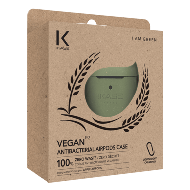 Casco antibacteriano vegano orgánico 100% cero residuos para los AirPods de Apple, verde oliva