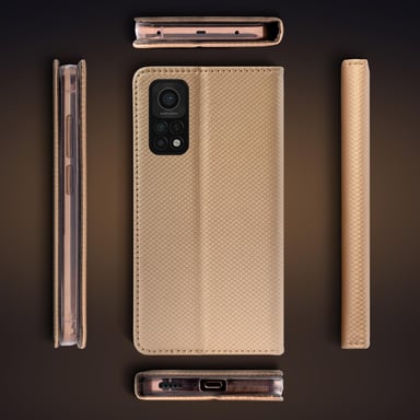 Moozy Case Flip Cover para Xiaomi Mi 10T 5G y Mi 10T Pro 5G, Oro - Smart Magnetic Flip Cover con tarjetero y soporte
