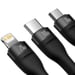 Baseus Flash Series 2 3 en 1 cable de carga rápida - USB-C a USB-C / Lightning / Micro-USB - 100 vatios - 1,5 metros - Negro