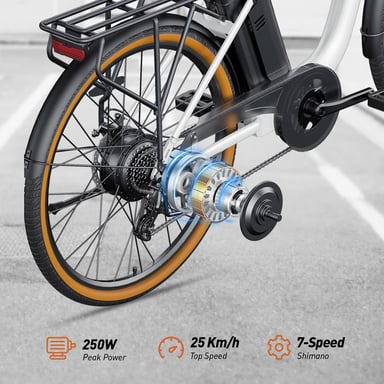 Bicicleta eléctrica para adultos DYU C6 Pro, 250 W, 26'', para uso urbano, con cesta y 36 V, 15,6 AH
