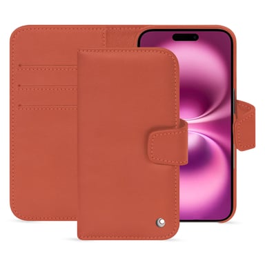 Étui portefeuille cuir Apple iPhone 16 Plus -  - Orange - Cuir vegan