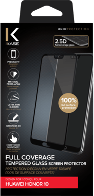Protection d'écran en verre trempé (100% de surface couverte) pour Huawei Honor 10, Noir