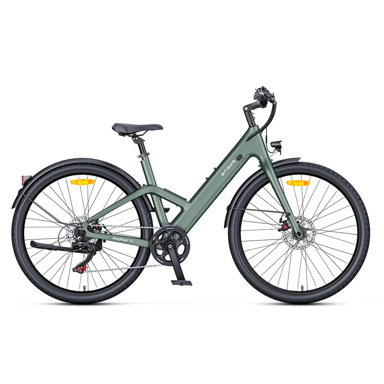 Bicicleta eléctrica urbana Engwe MapFour N1 Air ST de fibra de carbono de 250 W con asiento tipo bala y sensor de par, batería de 36 V y 10 Ah Verde