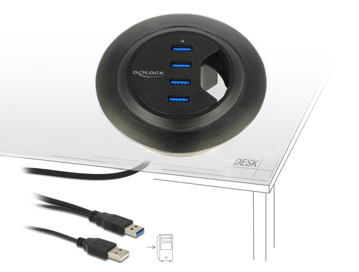 DeLock Hub de bureau USB A 3.0 à 4 ports - vue 4