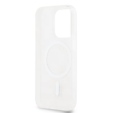 Custodia DKNY per iPhone 15 Pro 6.1'' rosa Custodia rigida IML con motivo mono a scacchi e strisce stampate MagSafe