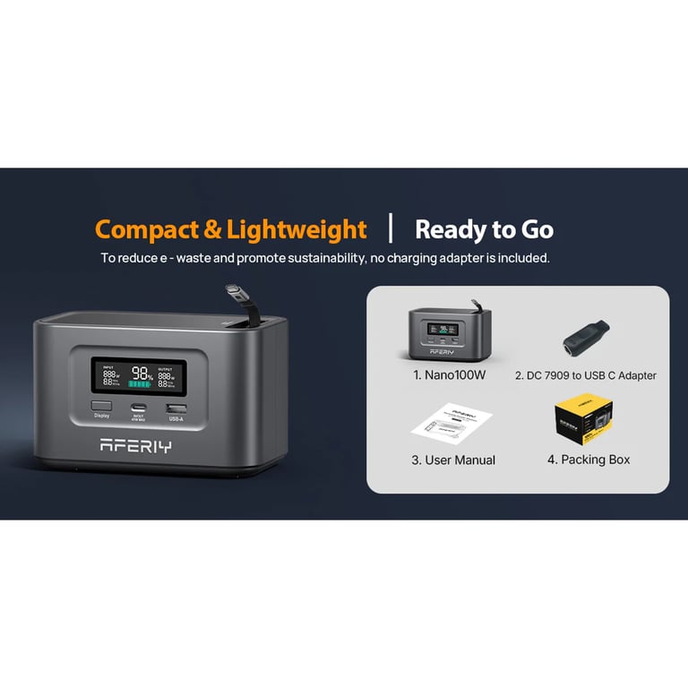 AFERIY Nano100 Station d'énergie portable 99 2 Wh / 31 000 mAh – Batterie LiFePO4 – USB AUSB C – Solaire – Pour camping et extérieur Neuf - vue 2