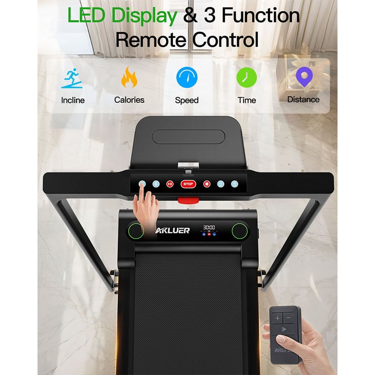 Tapis de Marche Akluer B avec Poignée Pliable Moteur Silencieux 2 5 CH Écran LED & Télécommande 150 kg Max Bande Antidérapante Neuf - vue 3