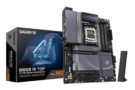 Gigabyte B850 AI TOP Carte Mère - Processeurs AMD Ryzen Série 9000, 16+2+2 phases VRM numériques, jusqu'à 8600MHz DDR5 (OC), 2xPCIe 5.0 + 1xPCIe 4.0 M.2, LAN 10GbE, WIFI 7, USB 3.2 Gen 2x2 - Neuf Marron - vue 5