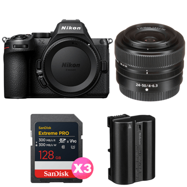 Cámara híbrida Nikon Z5 II + 24-50mm f/4-6.3 + 3 SanDisk 128GB Extreme PRO UHS-II + 2 Nikon EN-EL15c + Ebook ''20 consejos para fotos que impactan''