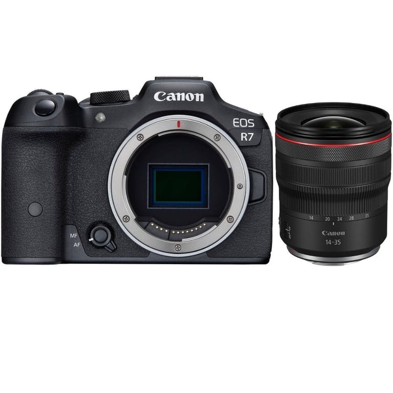 Appareil photo hybride Canon EOS R7 + RF 14-35mm F4 L IS USM + Ebook  20 astuces pour des images qui claquent  - Neuf