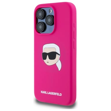 Custodia Karl Lagerfeld per iPhone 15 Pro 6,1'' fucsia Custodia rigida in silicone Karl Head Print MagSafe