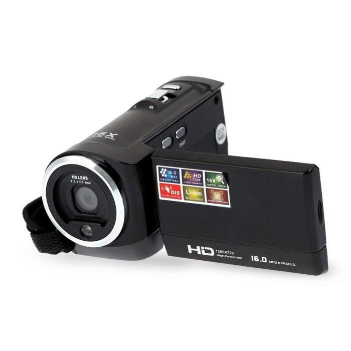 Camescope numérique HD 720p 16MP Zoom Digital 16X Ecran LCD 2.7' Rotation  270°