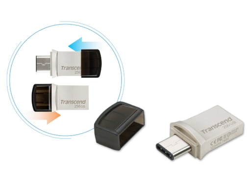 Transcend JetFlash 890 unidad flash USB 256 GB USB Type-A / USB Type-C 3.2 Gen 1 (3.1 Gen 1) Plata