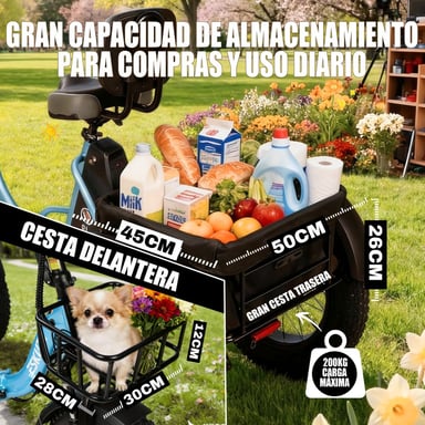 Triciclo eléctrico ESKUTE T302 Pro, 250 W, 48 V 20,8 Ah, con bolsa para teléfono, espejos retrovisores y candado de combinación - Violeta
