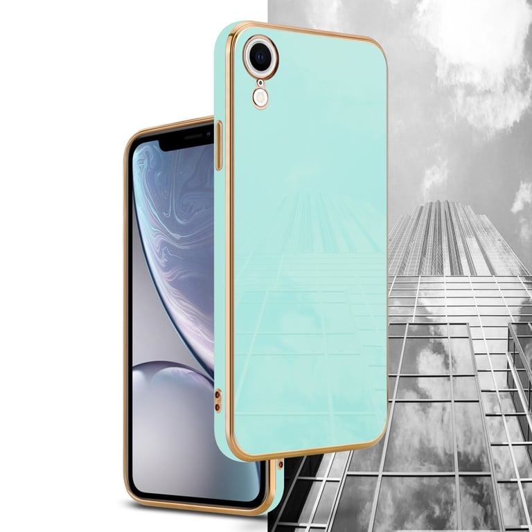 Coque pour Apple iPhone XR en Glossy Vert Menthe - Or Housse de protection Étui en silicone TPU flexible et avec protection pour appareil photo