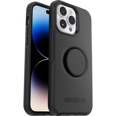 Custodia Otter + Pop per iPhone 14 Pro Max, anti-caduta, protezione con PopGrip PopSockets, resiste a 3 volte più cadute rispetto agli standard militari, antimicrobica - Nero