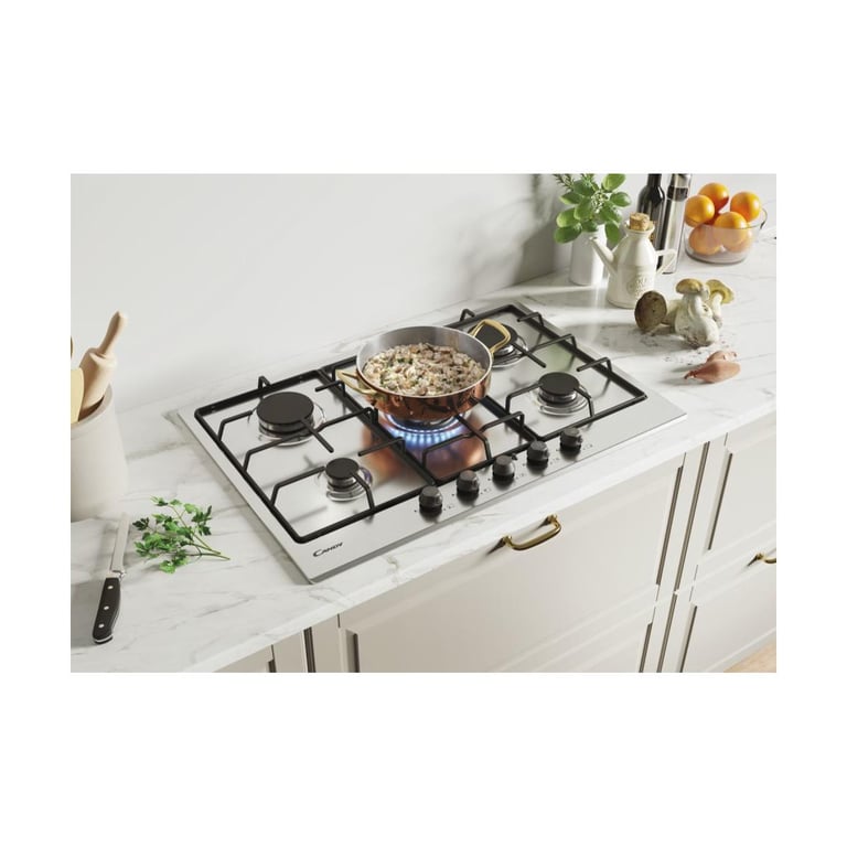 Plaque De Cuisson Candy CHW74WTX – Gaz 5 Foyers, Acier Inoxydable 74,5 cm - vue 2