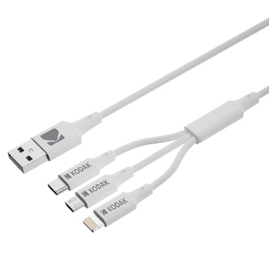 KODAK Premium USB-C to Lightning Cable - Carga de alta velocidad y transferencia de datos, compatible con iPhone/iPad, 1m de longitud, diseño resistente - Blanco.