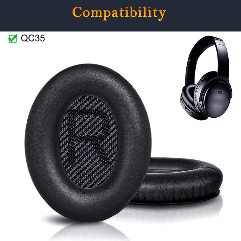 Coussinets pour Bose QC35 I/II, QC25, QC15, QC 2 AE 2, AE 2i, AE 2w, SoundTrue Black - Neuf