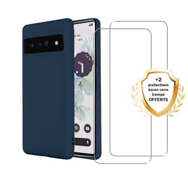 EVETANE Funda rígida Google Pixel 7 de silicona líquida azul marino + 2 protectores de pantalla de vidrio templado