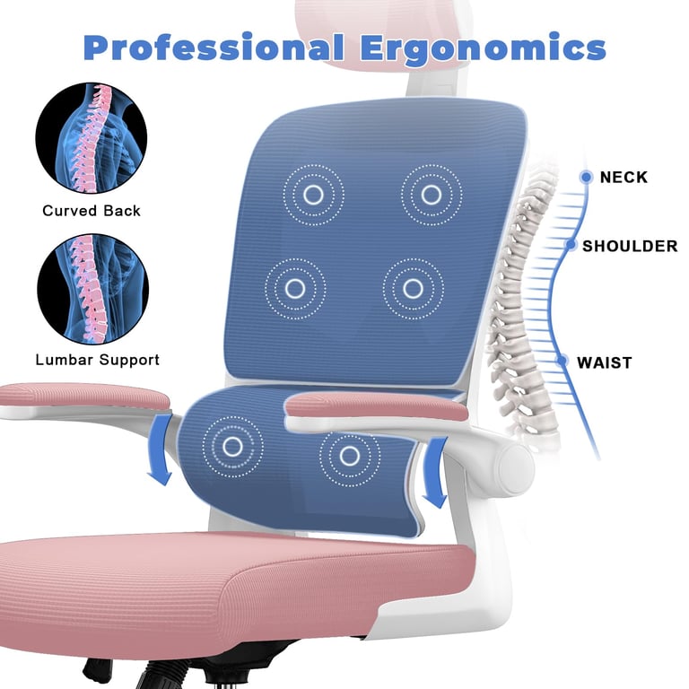 Chaise d'ordinateur pivotante avec fonction de basculement pour le bureau à domicile-Rose - Neuf