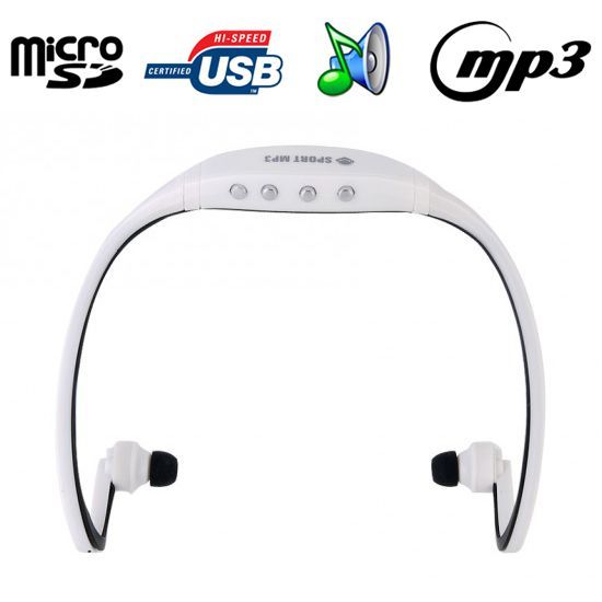 Casque sport sans fil lecteur MP3 audio Micro SD Running vélo Blanc