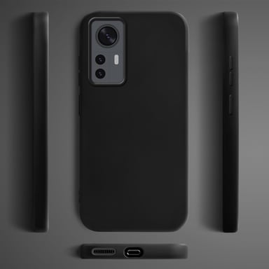 Moozy Lifestyle. Coque en silicone pour Xiaomi 12 Pro, noir - Housse légère en silicone liquide avec finition mate et doublure en microfibre douce, coque en silicone de qualité supérieure