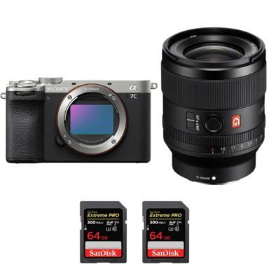 Appareil photo hybride Sony A7C II Silver + FE 35mm f/1.4 GM + 2 SanDisk 64GB Extreme PRO UHS-II + Ebook ''20 astuces pour des images qui claquent''