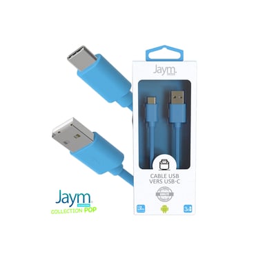 Câble iPhone / Galaxy / Google - USB vers Type-C 3A - 1,5 mètres - Collection POP - Bleu
