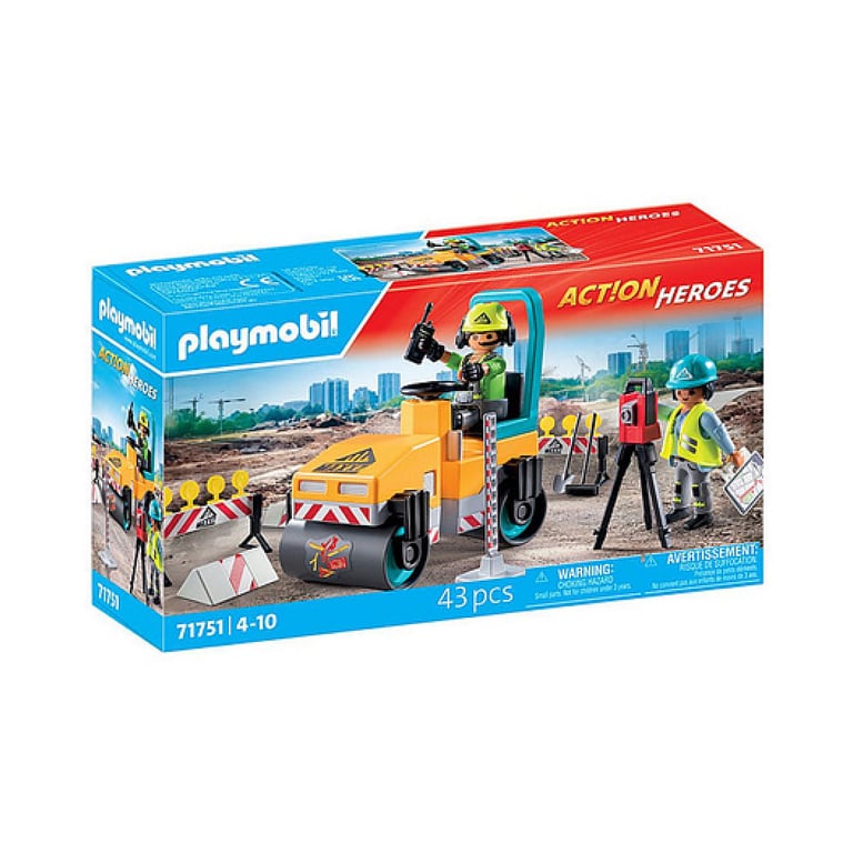 Playmobil 71751 : Ouvriers avec rouleau compresseur et signalisation Playmobil - vue 9