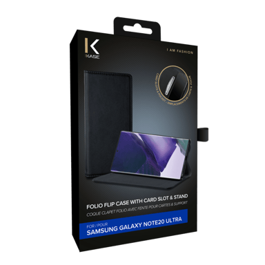 Coque clapet folio avec fente pour cartes & support pour Samsung Galaxy Note20 Ultra, Noir