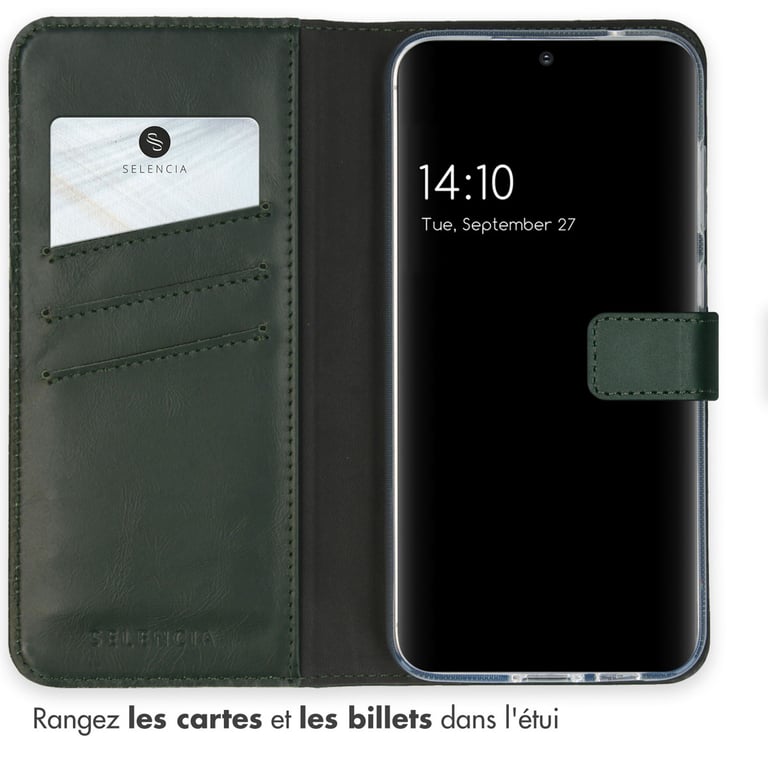 Selencia Étui portefeuille en cuir véritable pour Samsung Galaxy S23 FE - Vert - Neuf