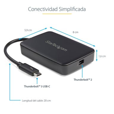 STARTECH.COM Adaptador Thunderbolt 3 a Thunderbolt - Windows y Mac - M / F - Negro