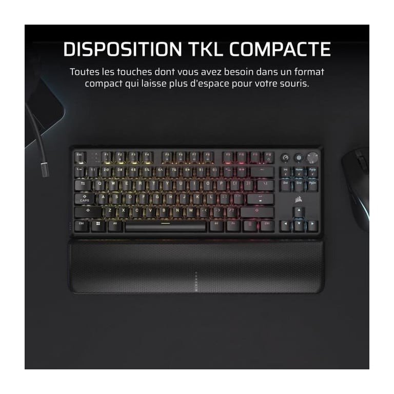 Clavier Gaming Mécanique Corsair K70 CORE TKL Wireless CH-914901E-FR – RGB AZERTY - vue 5