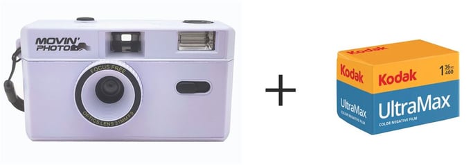 Pack Appareil photo argentique Movin Photo 35 mm Violet + Pellicule Kodak UltraMax 36 poses