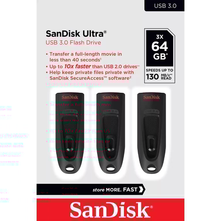 Clé USB SANDISK SDCZ48 064G G46T USB 3.0 Vitesse de lecture 130 MB/ - vue 2