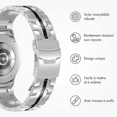 Accezz Bracelet Steel pour Samsung Galaxy Watch 4 / 5 / 6 / 7 / FE (20 mm) - Zilver & Zwart / Silver & Black