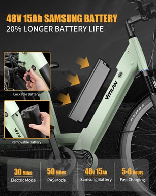 Vélo électrique urbain Vitilan L5 26'' 500W Capteur de couple Ebikes avec assistance au pédalage, vélo électrique à enjambement avec batterie 48V15AH-Vert