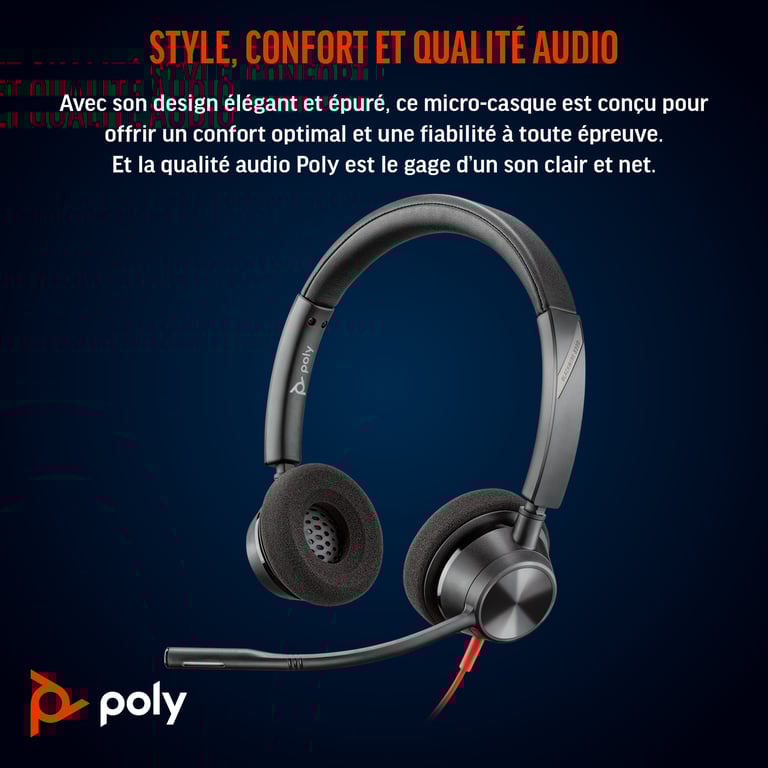 POLY Micro casque Blackwire 3320 stéréo USB C + adaptateur USB CA Neuf - vue 2