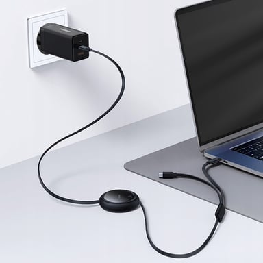 Câble Rétractable 2x USB-C 100W Charge Rapide et Transfert de données Noir