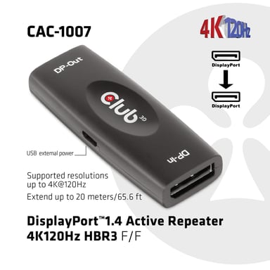 CLUB3D CAC-1007 cambiador de género para cable DisplayPort Negro