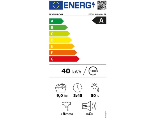 Lave-Linge Whirlpool FFDD9489BVFR – Frontal 9 Kg, Moteur Induction, 1400 trs/min - vue 5