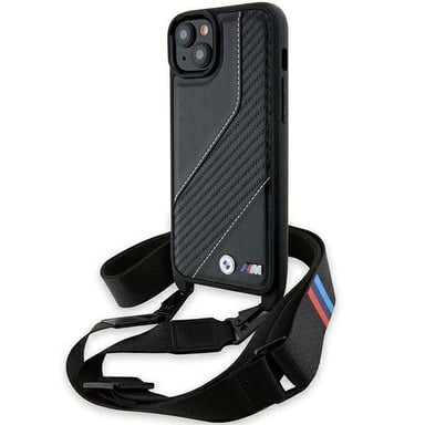 Étui BMW pour iPhone 15 Plus 6.7'' noir étui rigide M Edition Carbon Stripe & Strap