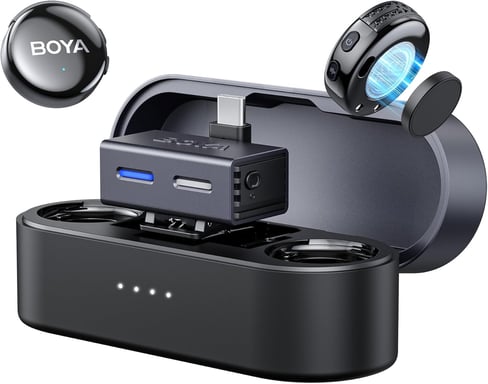 Microfono wireless Boyalink 3 Lavalier 24 bit, Riduzione Rumore IA 40 dB, 2 Trasmettitori, 30h Autonomia, USB-C, Controllo App