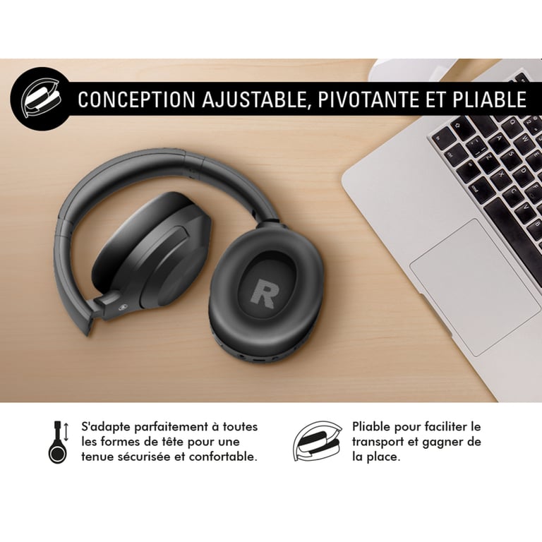 Force Play Caque Audio Bluetooth 5.3 ANC + ENC Play Immersion Noir - Neuf Noir - vue 3
