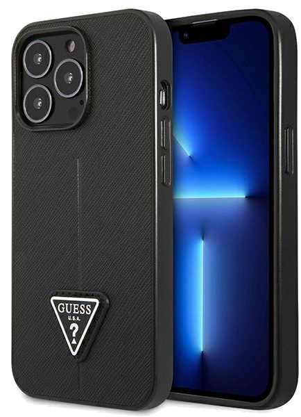 Guess étui pour iPhone 14 Pro 6.1 noir étui rigide SaffianoTriangle Logo