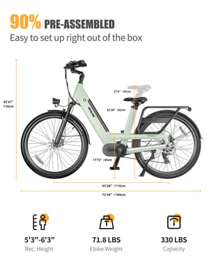 Vélo électrique urbain Vitilan L5 26'' 500W Capteur de couple Ebikes avec assistance au pédalage, vélo électrique à enjambement avec batterie 48V15AH-Vert