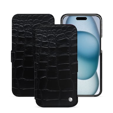 Housse cuir Apple iPhone 15 - Rabat horizontal - Noir - Cuirs spéciaux