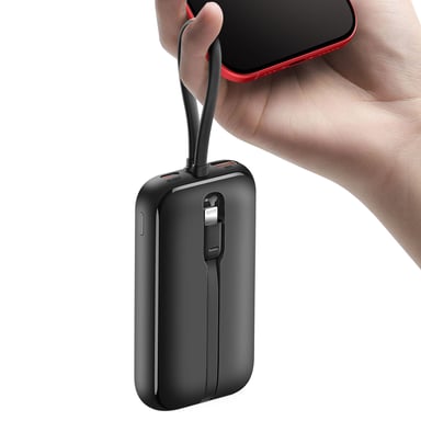 Swissten Batería Externa 10000mAh Cables USB-C y Lightning Pantalla LED Negro