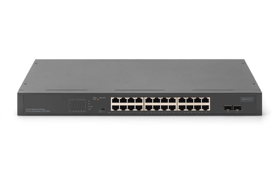 DIGITUS Switch di rete Gigabit a 24 porte, 19 pollici, non gestito, 2 porte uplink, SFP